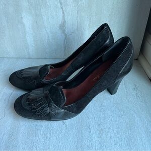 Enzo Angiolini Branette Suede Block Heel Loafer Leather Tassel 7.5 Black